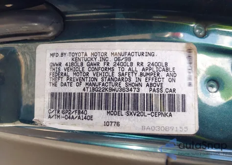 1998 Toyota Camry Le из США, поврежденный, VIN 4T1BG22K9WU363473